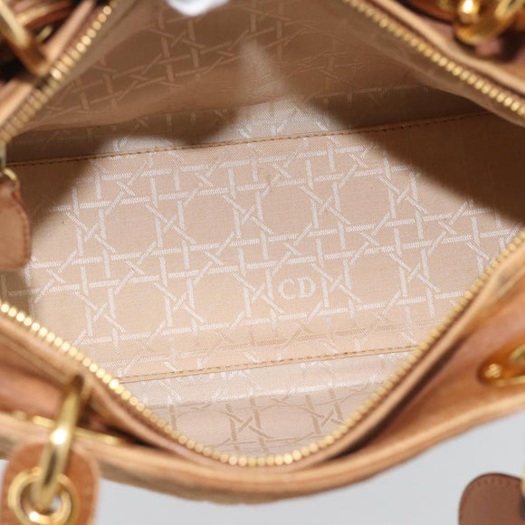 Christian Dior Canage Hand Bag Suede Brown Gold Tone Auth gh2284