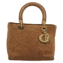 Christian Dior Canage Hand Bag Suede Brown Gold Tone Auth gh2284-13