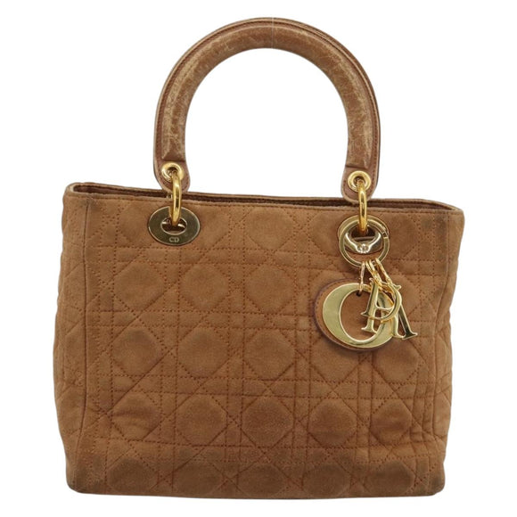 Christian Dior Canage Hand Bag Suede Brown Gold Tone Auth gh2284