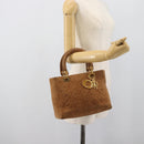 Christian Dior Canage Hand Bag Suede Brown Gold Tone Auth gh2284-23