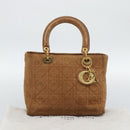 Christian Dior Canage Hand Bag Suede Brown Gold Tone Auth gh2284-12