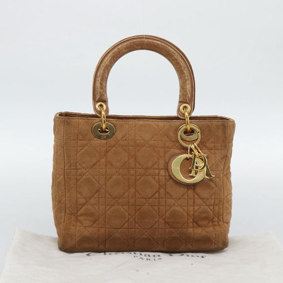Christian Dior Canage Hand Bag Suede Brown Gold Tone Auth gh2284