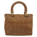 Christian Dior Canage Hand Bag Suede Brown Gold Tone Auth gh2284-2