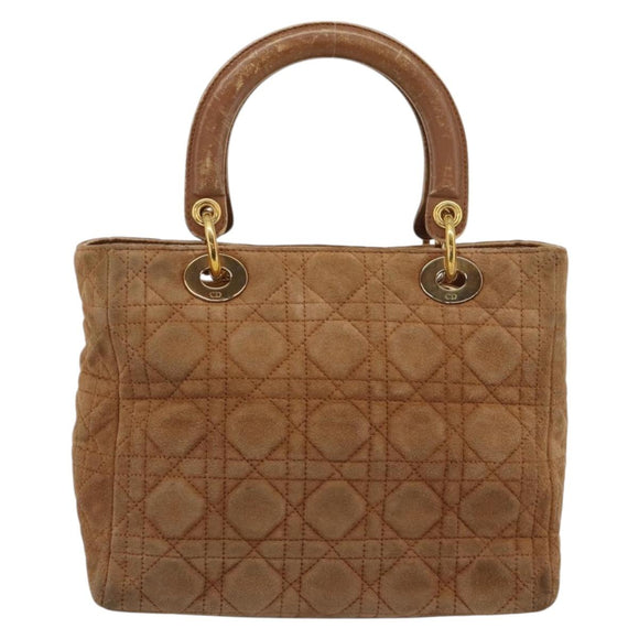 Christian Dior Canage Hand Bag Suede Brown Gold Tone Auth gh2284