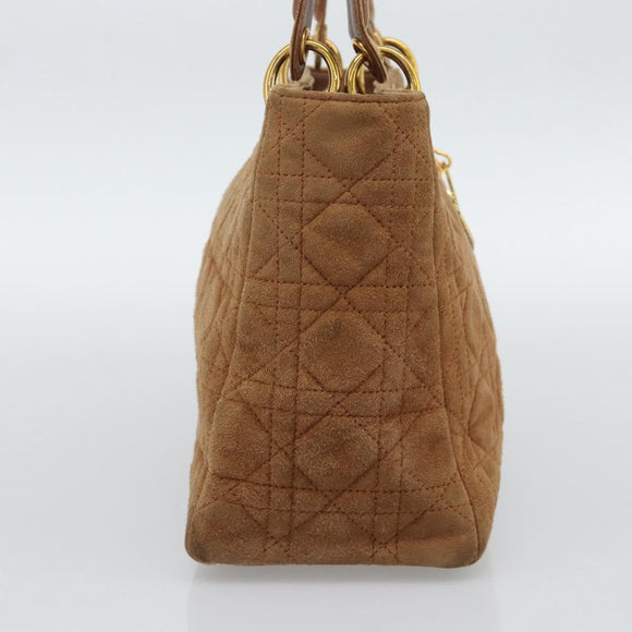 Christian Dior Canage Hand Bag Suede Brown Gold Tone Auth gh2284
