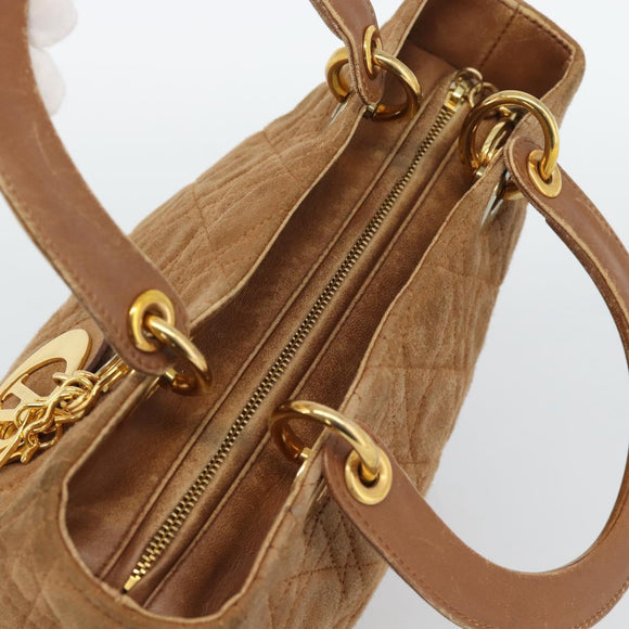 Christian Dior Canage Hand Bag Suede Brown Gold Tone Auth gh2284
