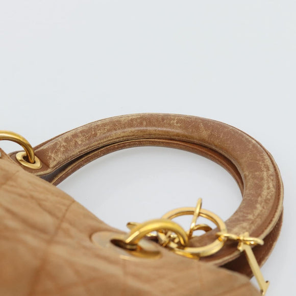 Christian Dior Canage Hand Bag Suede Brown Gold Tone Auth gh2284