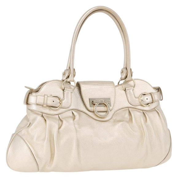 Salvatore Ferragamo Gancini Tote Bag Leather Gold Auth gh2287A