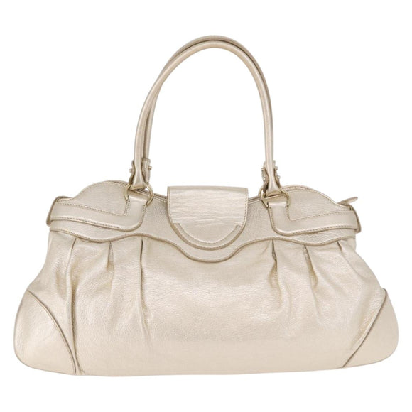 Salvatore Ferragamo Gancini Tote Bag Leather Gold Auth gh2287A
