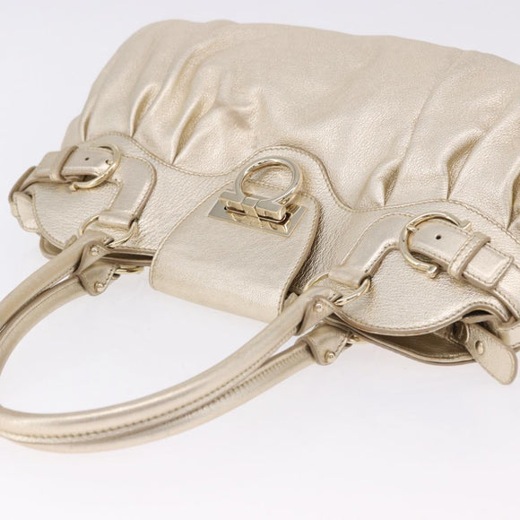 Salvatore Ferragamo Gancini Tote Bag Leather Gold Auth gh2287A