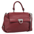 Salvatore Ferragamo Gancini Hand Bag Leather 2way Red Silver Auth gh2288A-1