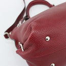 Salvatore Ferragamo Gancini Hand Bag Leather 2way Red Silver Auth gh2288A-15