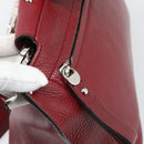 Salvatore Ferragamo Gancini Hand Bag Leather 2way Red Silver Auth gh2288A-16