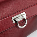 Salvatore Ferragamo Gancini Hand Bag Leather 2way Red Silver Auth gh2288A-17