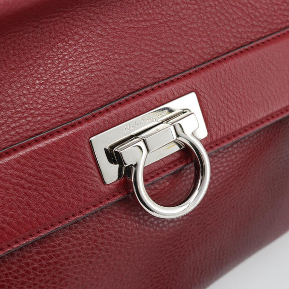 Salvatore Ferragamo Gancini Hand Bag Leather 2way Red Silver Auth gh2288A