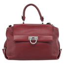 Salvatore Ferragamo Gancini Hand Bag Leather 2way Red Silver Auth gh2288A-2