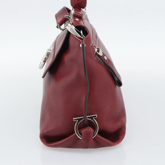 Salvatore Ferragamo Gancini Hand Bag Leather 2way Red Silver Auth gh2288A