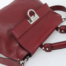 Salvatore Ferragamo Gancini Hand Bag Leather 2way Red Silver Auth gh2288A-6