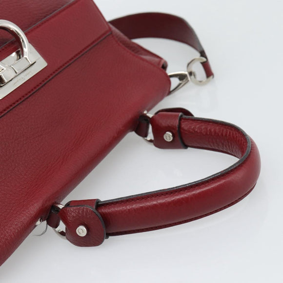 Salvatore Ferragamo Gancini Hand Bag Leather 2way Red Silver Auth gh2288A