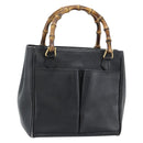 GUCCI Bamboo Hand Bag Leather Outlet Black Gold Tone 000 123 0316 Auth gh2298-1