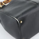 GUCCI Bamboo Hand Bag Leather Outlet Black Gold Tone 000 123 0316 Auth gh2298-14