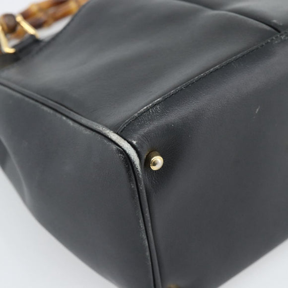 GUCCI Bamboo Hand Bag Leather Outlet Black Gold Tone 000 123 0316 Auth gh2298