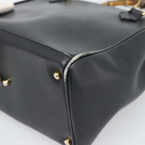 GUCCI Bamboo Hand Bag Leather Outlet Black Gold Tone 000 123 0316 Auth gh2298