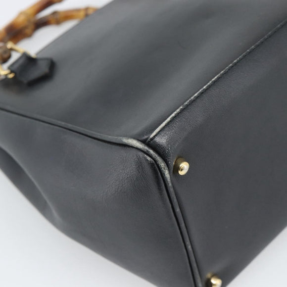 GUCCI Bamboo Hand Bag Leather Outlet Black Gold Tone 000 123 0316 Auth gh2298
