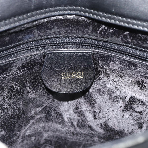 GUCCI Bamboo Hand Bag Leather Outlet Black Gold Tone 000 123 0316 Auth gh2298