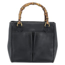 GUCCI Bamboo Hand Bag Leather Outlet Black Gold Tone 000 123 0316 Auth gh2298-13