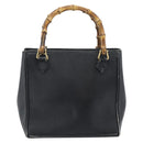 GUCCI Bamboo Hand Bag Leather Outlet Black Gold Tone 000 123 0316 Auth gh2298-2