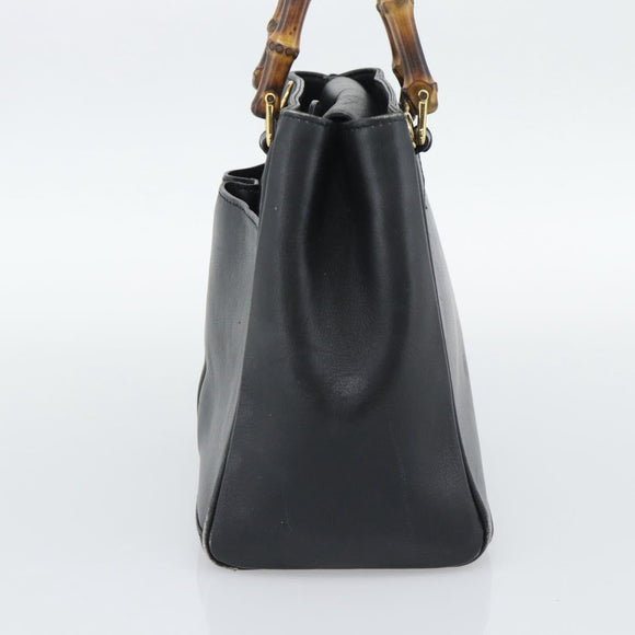 GUCCI Bamboo Hand Bag Leather Outlet Black Gold Tone 000 123 0316 Auth gh2298