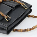 GUCCI Bamboo Hand Bag Leather Outlet Black Gold Tone 000 123 0316 Auth gh2298-6