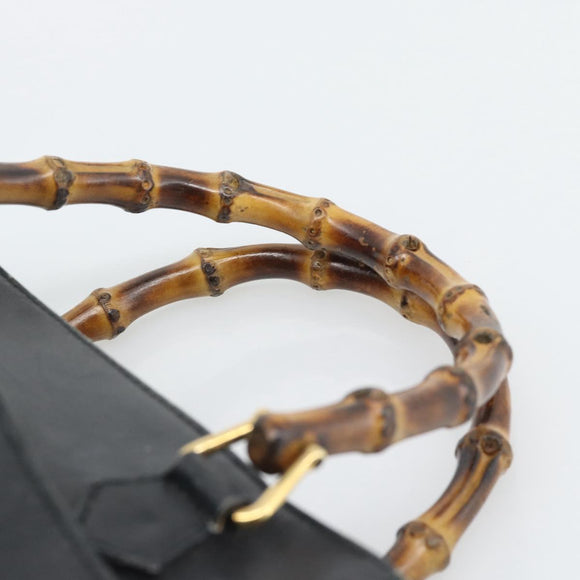 GUCCI Bamboo Hand Bag Leather Outlet Black Gold Tone 000 123 0316 Auth gh2298