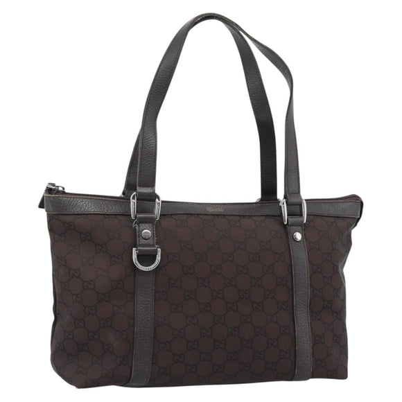 GUCCI GG Canvas Abbey Tote Bag Outlet Dark Brown Silver 268640 Auth gh2299