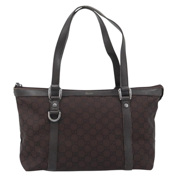 GUCCI GG Canvas Abbey Tote Bag Outlet Dark Brown Silver 268640 Auth gh2299