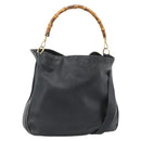 GUCCI Bamboo Hand Bag Leather 2way Black Gold Tone 001 1577 2615 Auth gh2300-1
