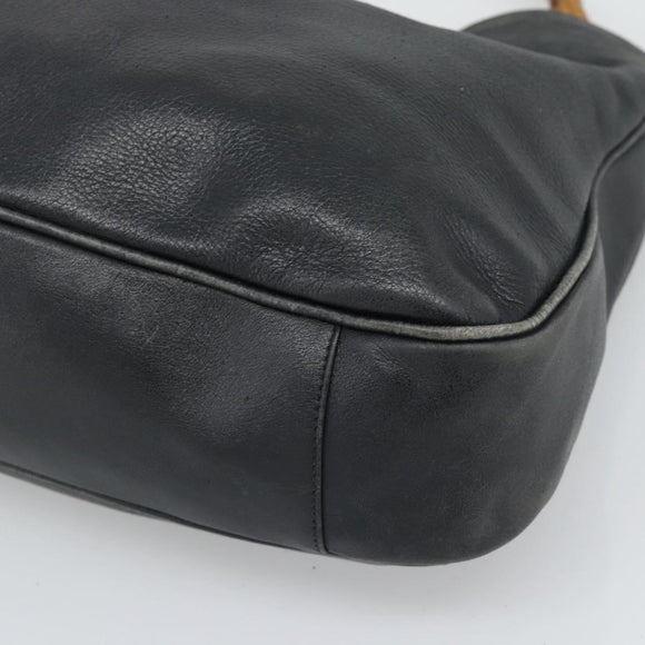 GUCCI Bamboo Hand Bag Leather 2way Black Gold Tone 001 1577 2615 Auth gh2300