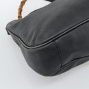 GUCCI Bamboo Hand Bag Leather 2way Black Gold Tone 001 1577 2615 Auth gh2300-15