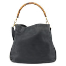 GUCCI Bamboo Hand Bag Leather 2way Black Gold Tone 001 1577 2615 Auth gh2300-2