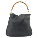GUCCI Bamboo Hand Bag Leather 2way Black Gold Tone 001 1577 2615 Auth gh2300-3
