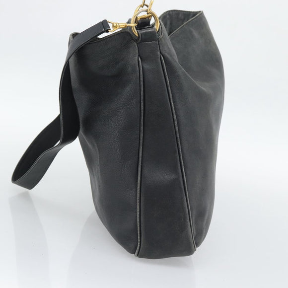 GUCCI Bamboo Hand Bag Leather 2way Black Gold Tone 001 1577 2615 Auth gh2300