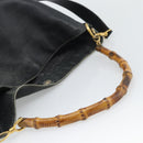 GUCCI Bamboo Hand Bag Leather 2way Black Gold Tone 001 1577 2615 Auth gh2300-7