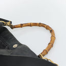 GUCCI Bamboo Hand Bag Leather 2way Black Gold Tone 001 1577 2615 Auth gh2300-8