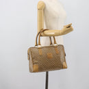 CELINE Macadam Hand Bag PVC Leather Beige Gold Tone Auth gh2301-22