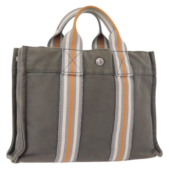 HERMES Fourre Tout PM Hand Bag Canvas Gray Silver Auth gh2302