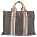 HERMES Fourre Tout PM Hand Bag Canvas Gray Silver Auth gh2302-13
