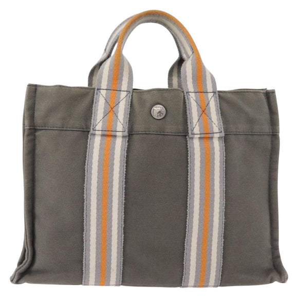 HERMES Fourre Tout PM Hand Bag Canvas Gray Silver Auth gh2302