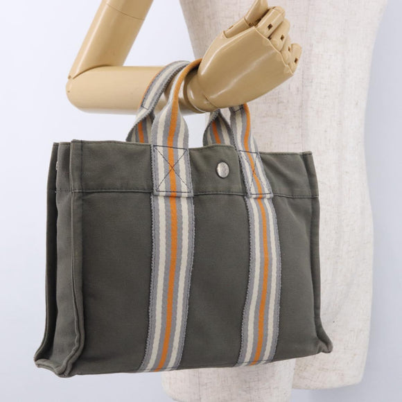 HERMES Fourre Tout PM Hand Bag Canvas Gray Silver Auth gh2302