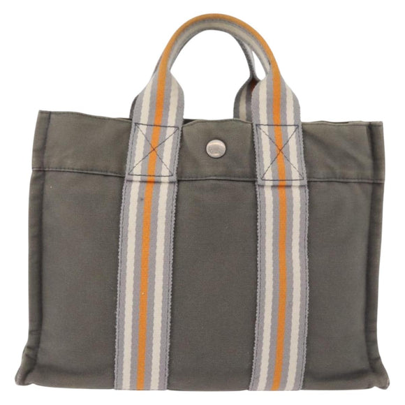 HERMES Fourre Tout PM Hand Bag Canvas Gray Silver Auth gh2302